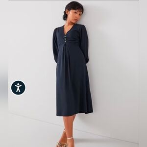 LK Bennett Jenny Navy V-Neck Midi Dress with Front Buttons - Size 14